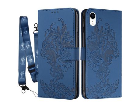 Funda PU + TPU con suporte y cable azul por iPhone XR