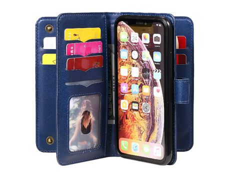 Funda PU + TPU con suporte y 10 porta-tarjetas azul escuro por iPhone XR 6.1