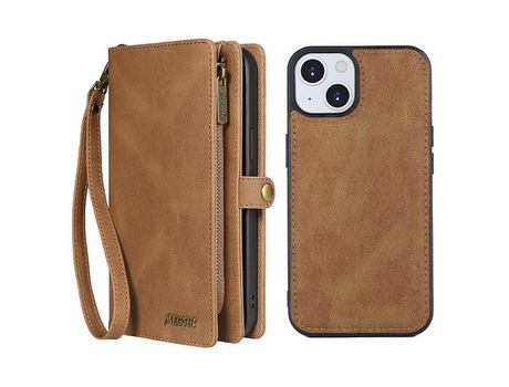 Funda PU absorción magnética desmontable marrón por iPhone 13 mini 5.4