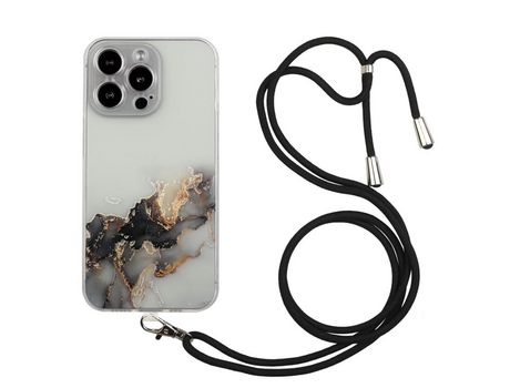 Funda TPU mármol en relevo multicolorido flexível con cable ajustável negro por iPhone 13 Pro Max 6.7