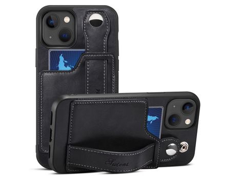 Funda TPU + PU con muleta por pulseira y porta-tarjeta negro por iPhone 13 mini 5.4