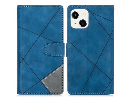Funda PU + TPU linhas de cores con suporte y bolso con zíper azul por iPhone 13 6.1