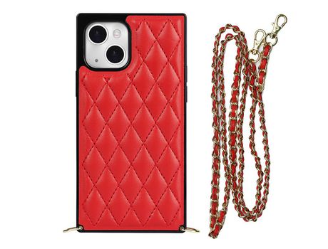 Funda TPU + microfibra con bandolera de ombro rojo por iPhone 13 6.1