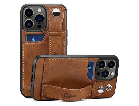 Funda TPU + PU con muleta por pulseira y porta-tarjeta marrón por iPhone 13 Pro Max 6.7