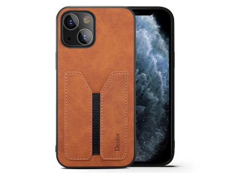 Funda TPU + PU suporte de tarjeta elástico marrón a prueba de choques por iPhone 13 6.1