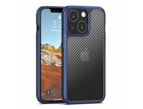 Funda TPU + acrílico textura de fibra de carbono azul por iPhone 13 6.1