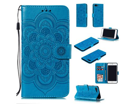 Carcasa PU flor malanda flip con suporte y bandolera azul por Apple iPhone 8 Plus/7 Plus 4.7 pouces