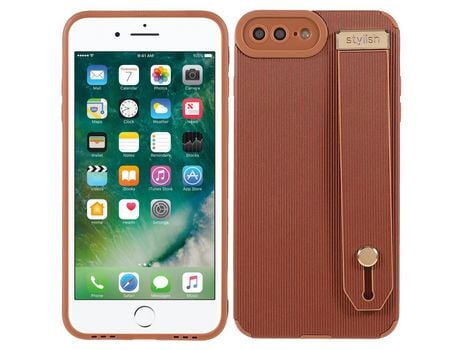Funda TPU + microfibra a prueba de choques con suporte de pulso marrón por iPhone 8 Plus/7 Plus 5.5 inch
