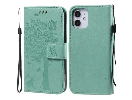 Funda PU + TPU patrón de gato y árbol verde por iPhone 12 mini 5.4