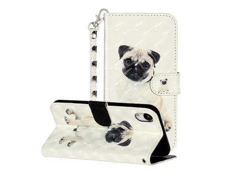 Carcasa PU impresión de normas de blanqueamiento con pontos de luz con apoyo perro por Apple iPhone XR 6.1