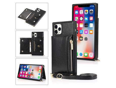 Carcasa PU con bandolera de bolso con estante negro por Apple iPhone 11 Pro 5.8