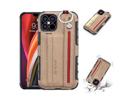 Carcasa TPU híbrido revestido pantalla con suporte por tarjeta marrom por Apple iPhone 12 Pro Max 6.7