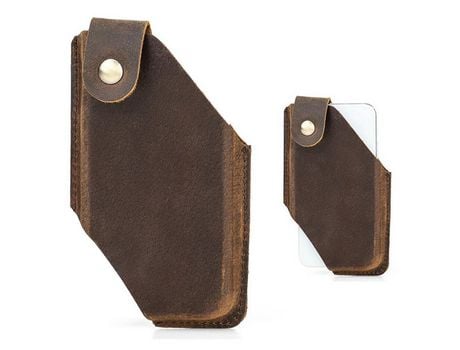 Funda de couro genuino café en forma de porlelogramo por iPhone 12/12 Pro