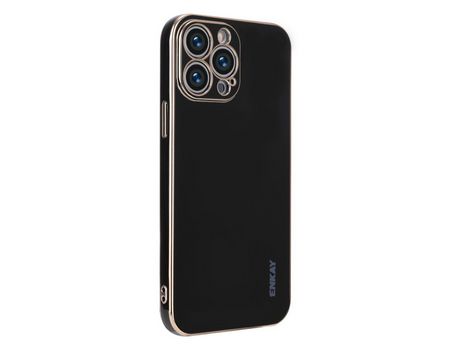 Funda TPU ENKAY recorte preciso flexível galvanoplastia negro por iPhone 12 Pro Max 6.7