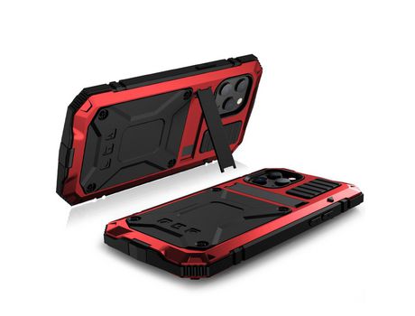 Carcasa y silicona + metal a prueba de choques à prova de poeira à prova d'Agua con muleta rojo por Apple iPhone 12 Mini