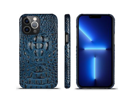 Funda TPU + couro genuino textura de cabeça de cocodrilo azul por iPhone 13 Pro 6.1