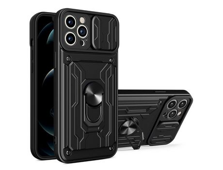 Funda TPU con suporte y suporte de tarjeta negro por iPhone 12 Pro 6.1