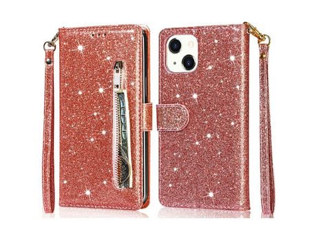 Funda PU + TPU Bolso con Cerrar magnético de lantejoulas brilhantes con fundo de ouro rosa por iPhone 13 Mini 5.4