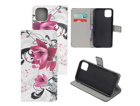 Carcasa PU impresión patrón con suporty flores roxas por Apple iPhone XR 6.1 pouces (2019)