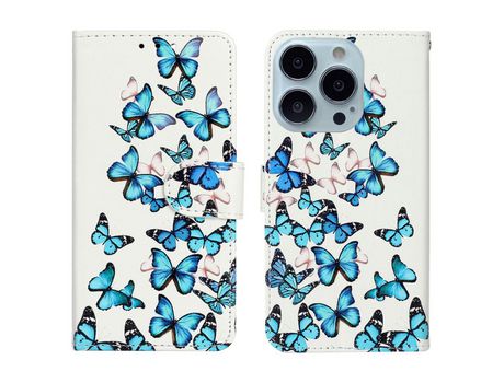 Funda PU + TPU con suporte de mariposa azul por iPhone 13 Pro Max 6.7