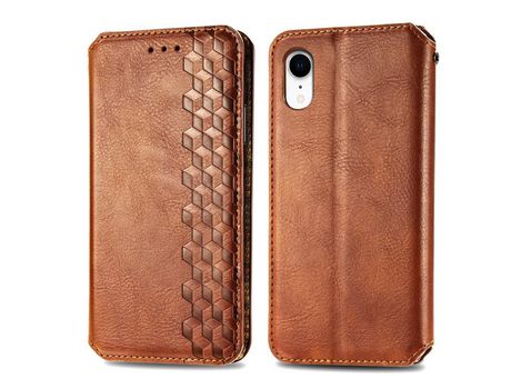 Funda PU patrón de losango con soporte marrón por iPhone XR 6.1