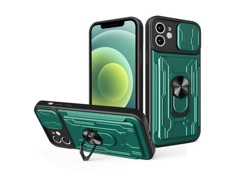 Funda TPU con suporte por anillos y leitor de tarjetas verde escuro por iPhone 12 6.1