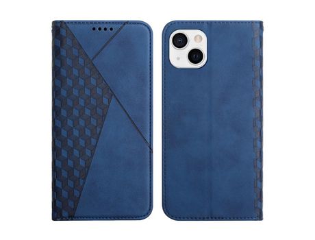 Funda PU + TPU patrón de diamante de toque de pele con fundo azul por iPhone 13 6.1