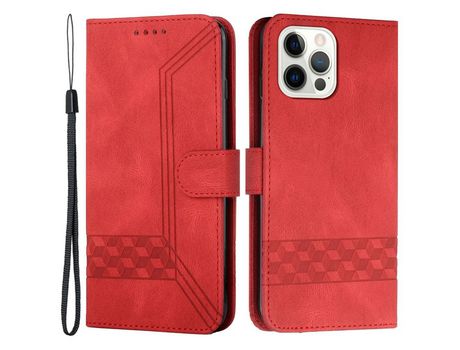 Funda PU patrón de linhas de losango rojo por iPhone 12/12 Pro 6.1