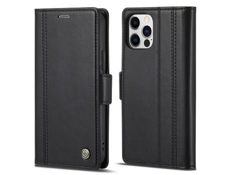 Funda PU + TPU LC.IMEEKE aba con porta-tarjetas y Cerrar magnético negro por iPhone 12/12 Pro 6.1