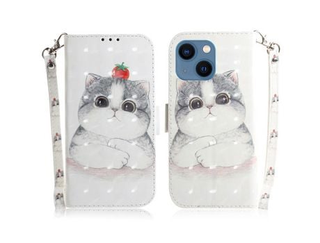 Funda PU + TPU decorazón de ponto de luz con suporte por gato grande por iPhone 13 6.1