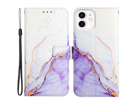 Funda PU patrón de mármol a prueba de choques Branco púrpura por iPhone 12/12 Pro 6.1