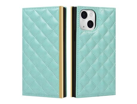 Funda PU + TPU textura de grade con fundo verde por iPhone 13 mini 5.4