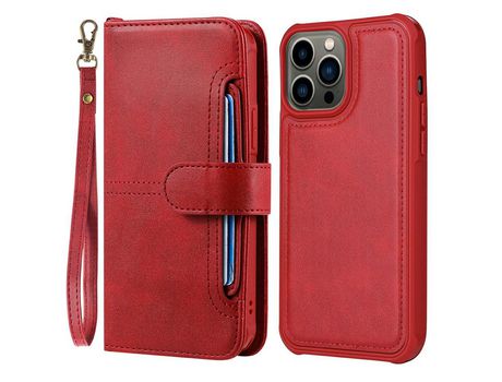 Funda PU 2 en 1 desmontable con slots de tarjeta rojo por iPhone 13 Pro Max 6.7