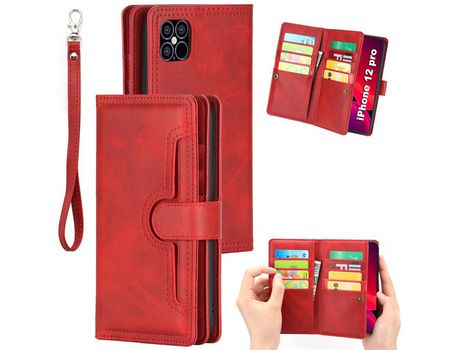 Carcasa PU con varios titulares de tarjeta rojo por Apple iPhone 12 Pro/12 Max 6.1