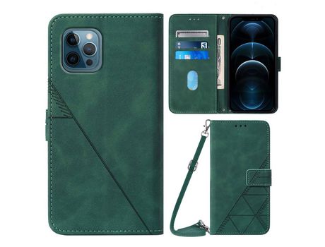 Funda PU Anti-lágrimas con bandolera de ombro verde escuro por iPhone 12 Pro Max 6.7