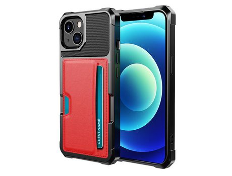 Funda TPU + PU híbrido con porta-tarjeta rojo por iPhone 13 mini 5.4