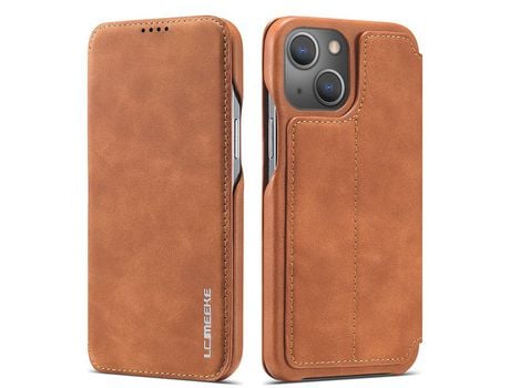 Funda PU LC.IMEEKE estilo retro con suporte y porta-tarjetas marrón por iPhone 13 6.1