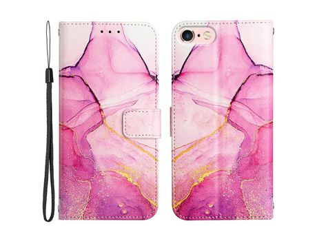Funda PU patrón de mármol Rosa púrpura dourado por iPhone SE (2022)/SE (2020)/8/7 4.7