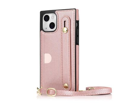 Funda TPU + PU con suporte de pontapé leitores de tarjetas ouro rosa por iPhone 13 6.1