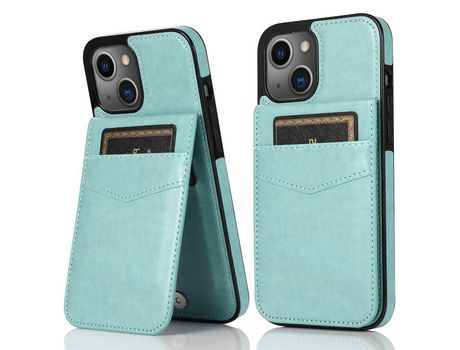 Funda TPU + PU Anti-lágrimas con muleta y poseedor del tarjeta verde por iPhone 13 mini 5.4