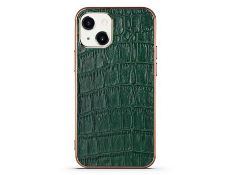 Funda TPU + couro genuino textura de cocodrilo verde galvanizado por iPhone 13 mini 5.4