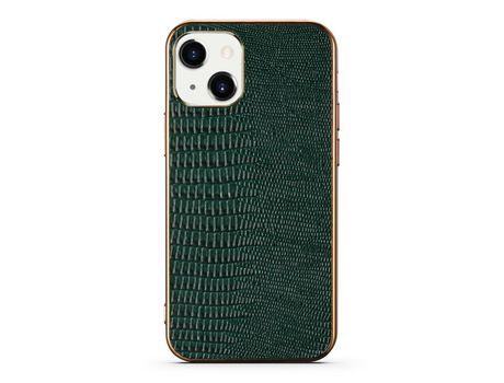 Funda TPU + couro genuino textura de lagarto galvanizado verde por iPhone 13 mini 5.4