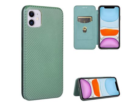 Carcasa PU fibra de carbono absorbido auto- con apoyo verde por Apple iPhone 12 Max/12 Pro 6.1