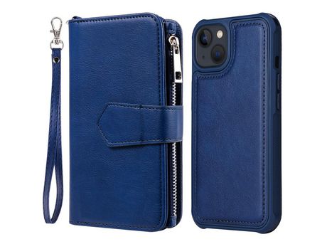Funda PU 2 en 1 desmontable con soporte azul por iPhone 13 6.1