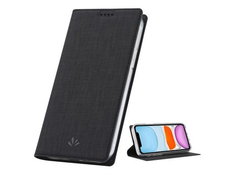 Carcasa PU textura cruzada simples auto-absorvida con suporte por tarjeta negro por Apple iPhone 12/12 Pro