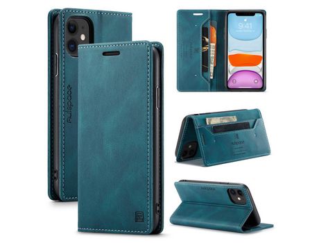 Carcasa PU rfid bloqueando retro mate azul por Apple iPhone 11 6.1