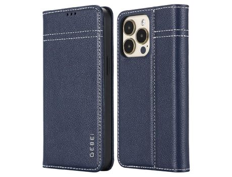 Funda de couro genuino con 2 porta-tarjetas azuis por iPhone 13 Pro 6.1