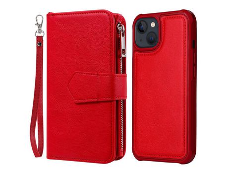 Funda PU 2 en 1 desmontable con soporte rojo por iPhone 13 6.1
