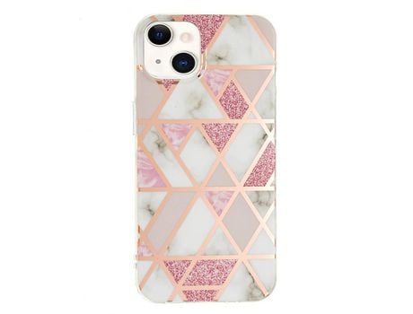 Funda TPU patrón mármol galvanizado rosa/branco por iPhone 13 mini 5.4