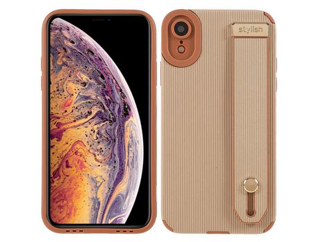 Funda TPU + microfibra e a prueba de choques con suporte de pulso caqui por iPhone XR 6.1